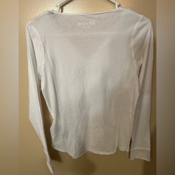 Zadig & Voltaire White Long Sleeve Embellished Skull Henley Sz S NWT - Picture 8 of 9